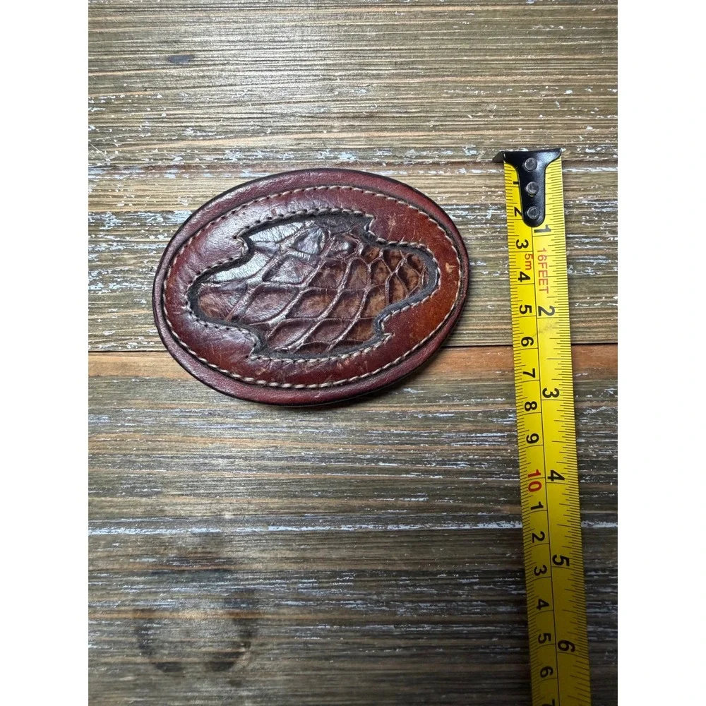 Vintage Leather Belt Buckle Tucson Arizona Western Alligator Texture Boho Brown